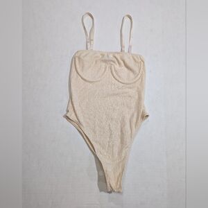 NASTY GAL Cream Ivory Ribbed Super Soft Underwire Bodysuit Size US2 EUR 34 *EUC